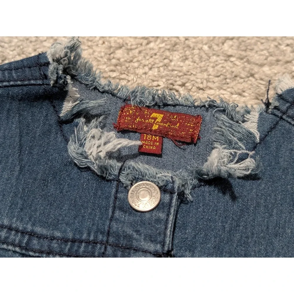 7 For All Mankind Denim Vest Kids 18M Blue Distressed Raw Edge Frayed Sleeveless